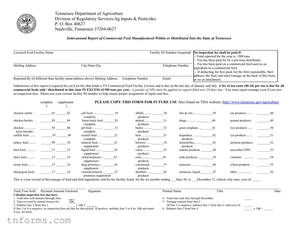 Fill Out a Valid Ag 0654 Tennessee Form