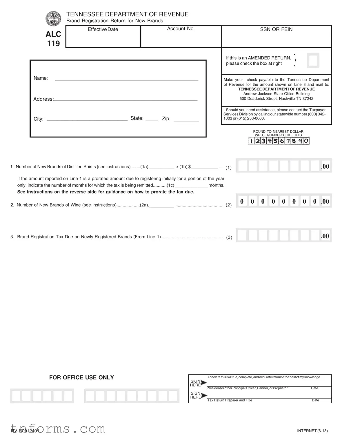 Fill Out a Valid Alc 119 Tennessee Form