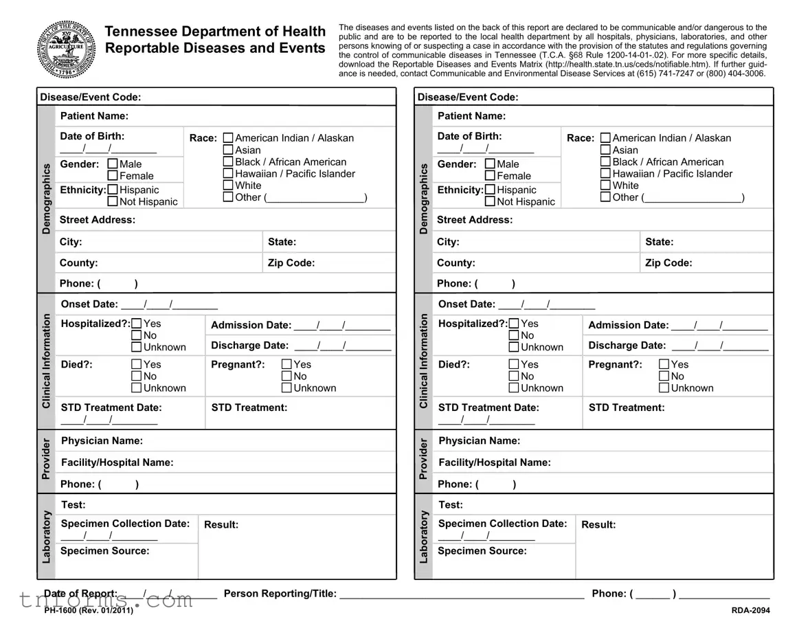 Fill Out a Valid Ph1600 Tennessee Form