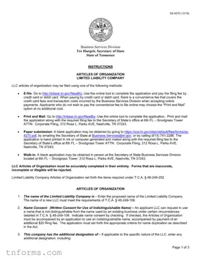 Fill Out a Valid Tennessee Articles Organization Form