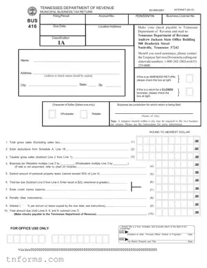 Fill Out a Valid Tennessee Bus 416 Form