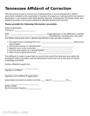 Affidavit of Correction Template for Tennessee State