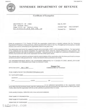 Fill Out a Valid Tennessee Exemption Certificate Form