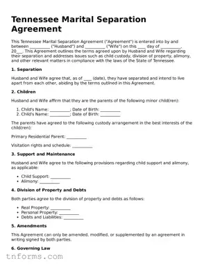 Marital Separation Agreement Template for Tennessee State