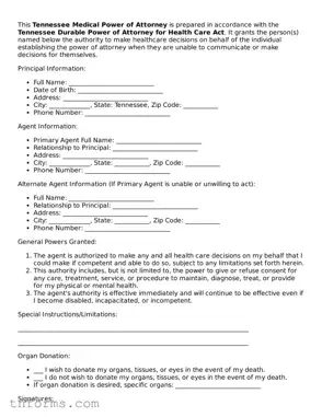 Medical Power of Attorney Template for Tennessee State