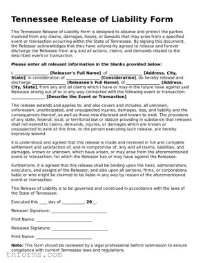 Release of Liability Template for Tennessee State