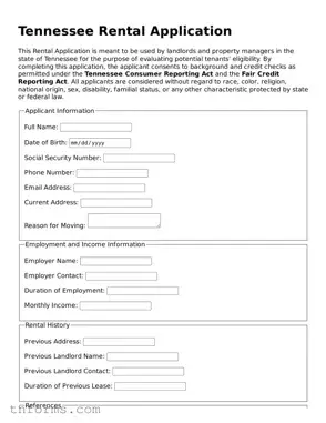 Rental Application Template for Tennessee State