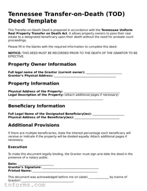 Transfer-on-Death Deed Template for Tennessee State