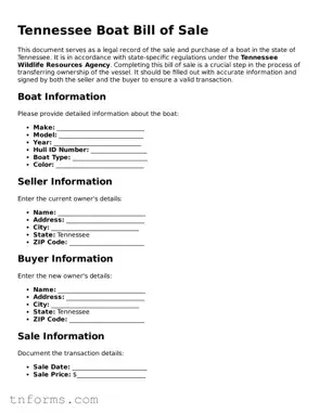 Boat Bill of Sale Template for Tennessee State