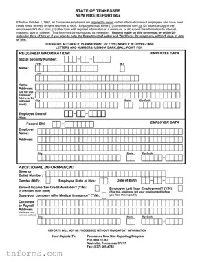 Fill Out a Valid Tn New Hire Form