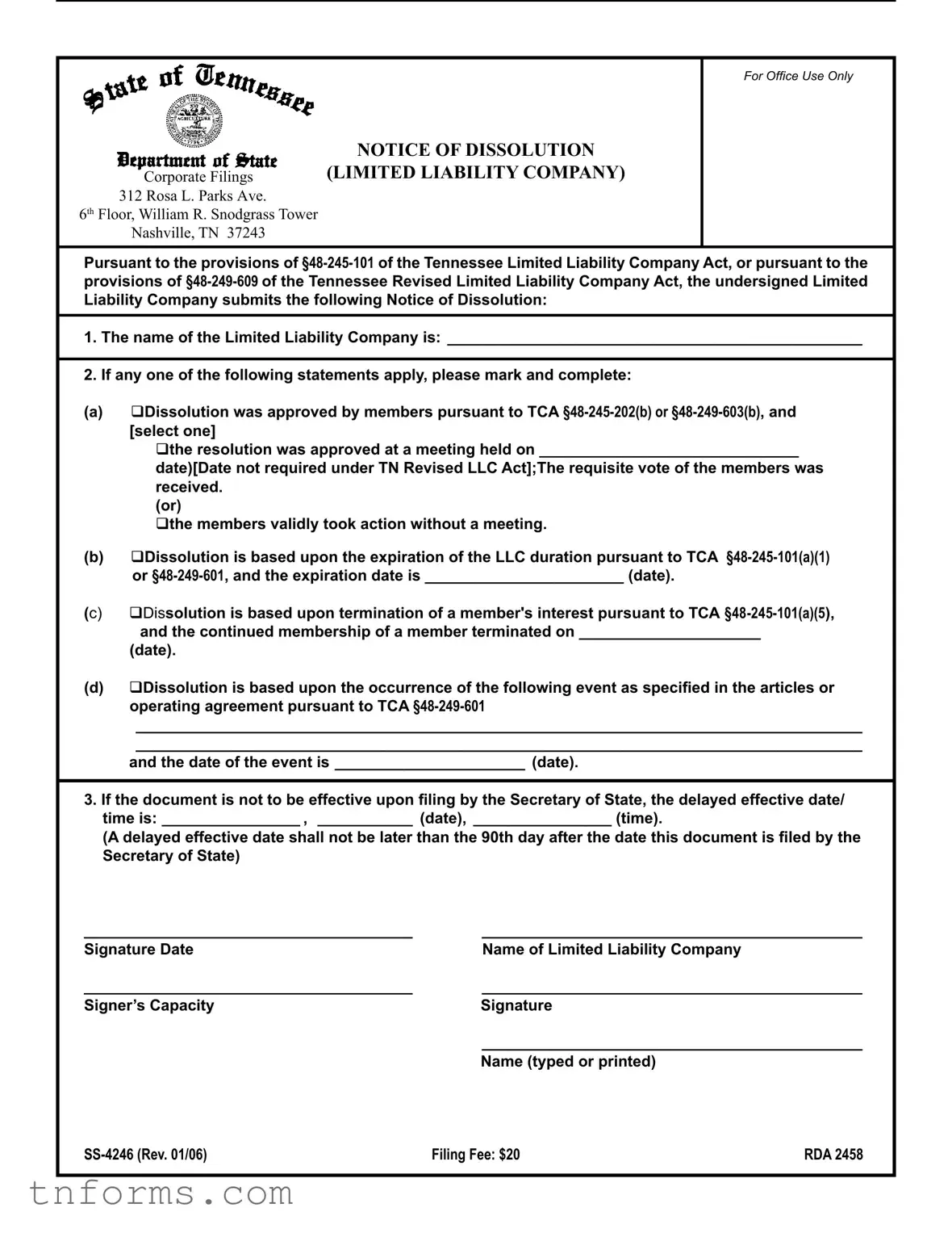 Fill Out a Valid Ss 4246 Tennessee Form