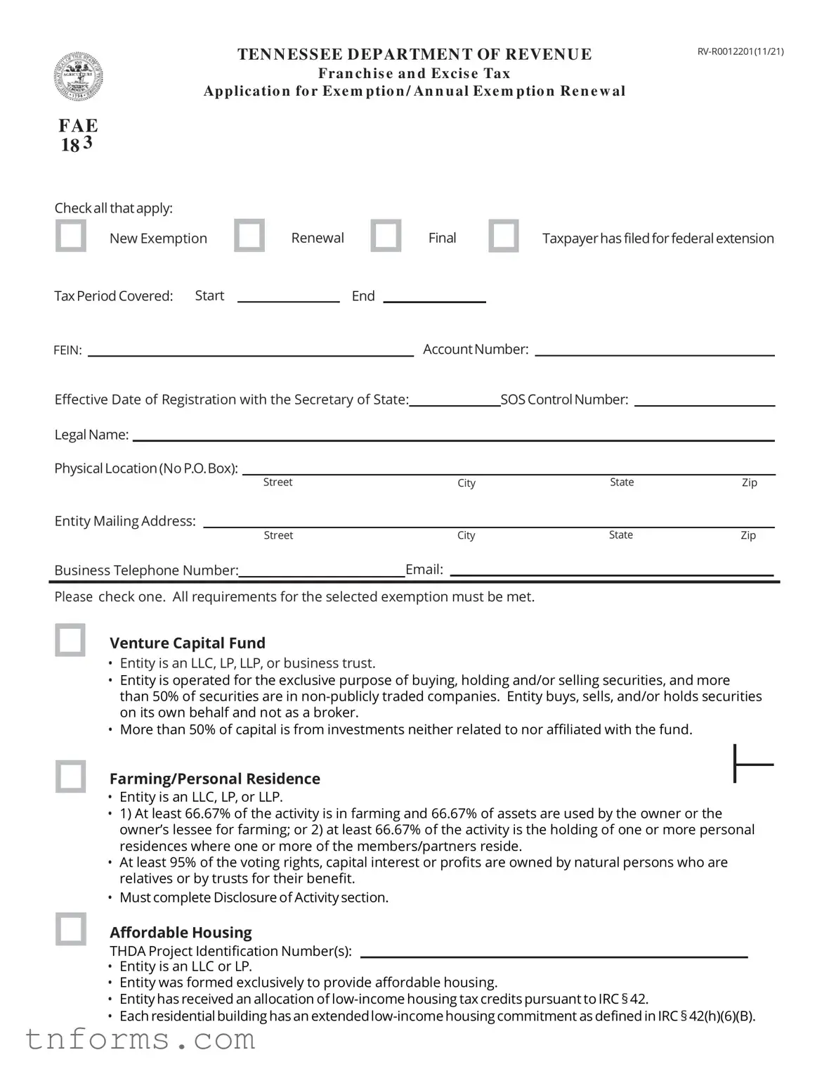 Fill Out a Valid Tennessee 183 Form