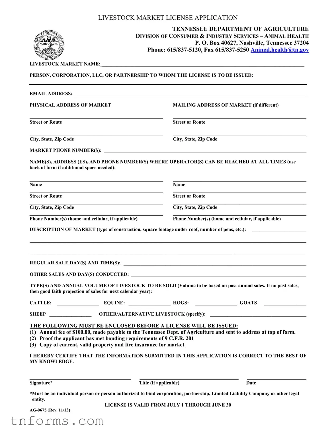 Fill Out a Valid Tennessee Ag 0675 Form