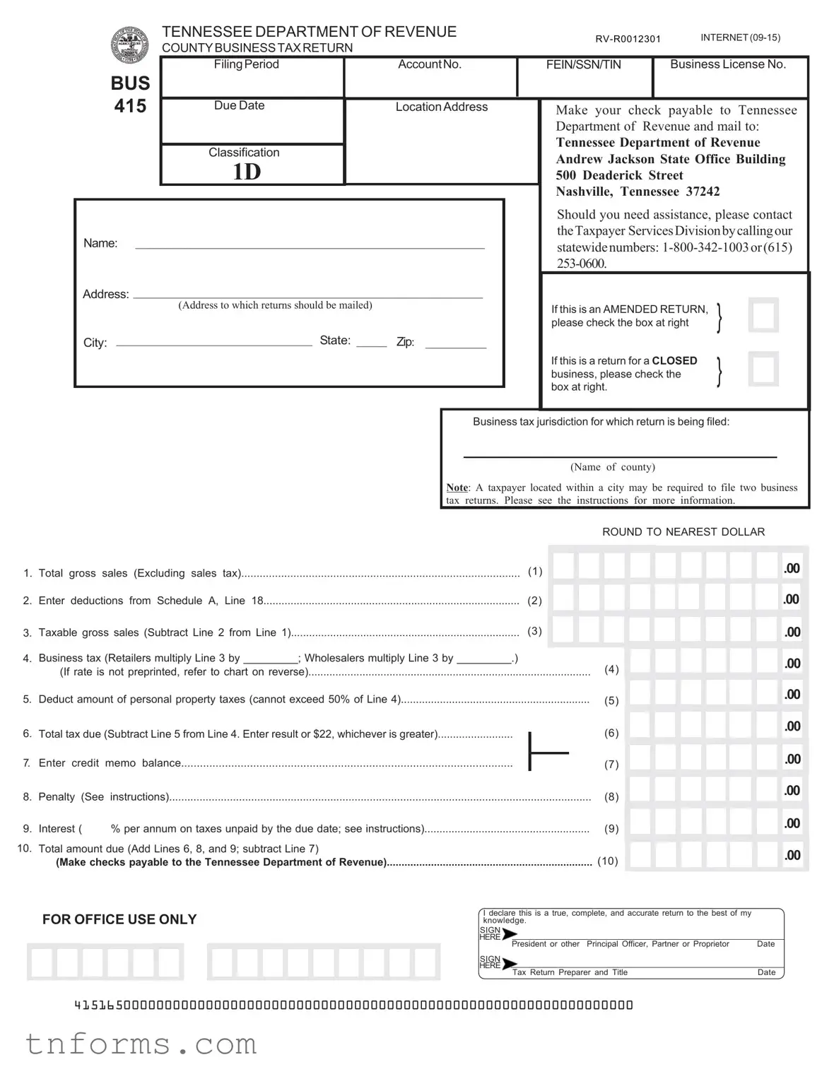 Fill Out a Valid Tennessee Bus 415 Form