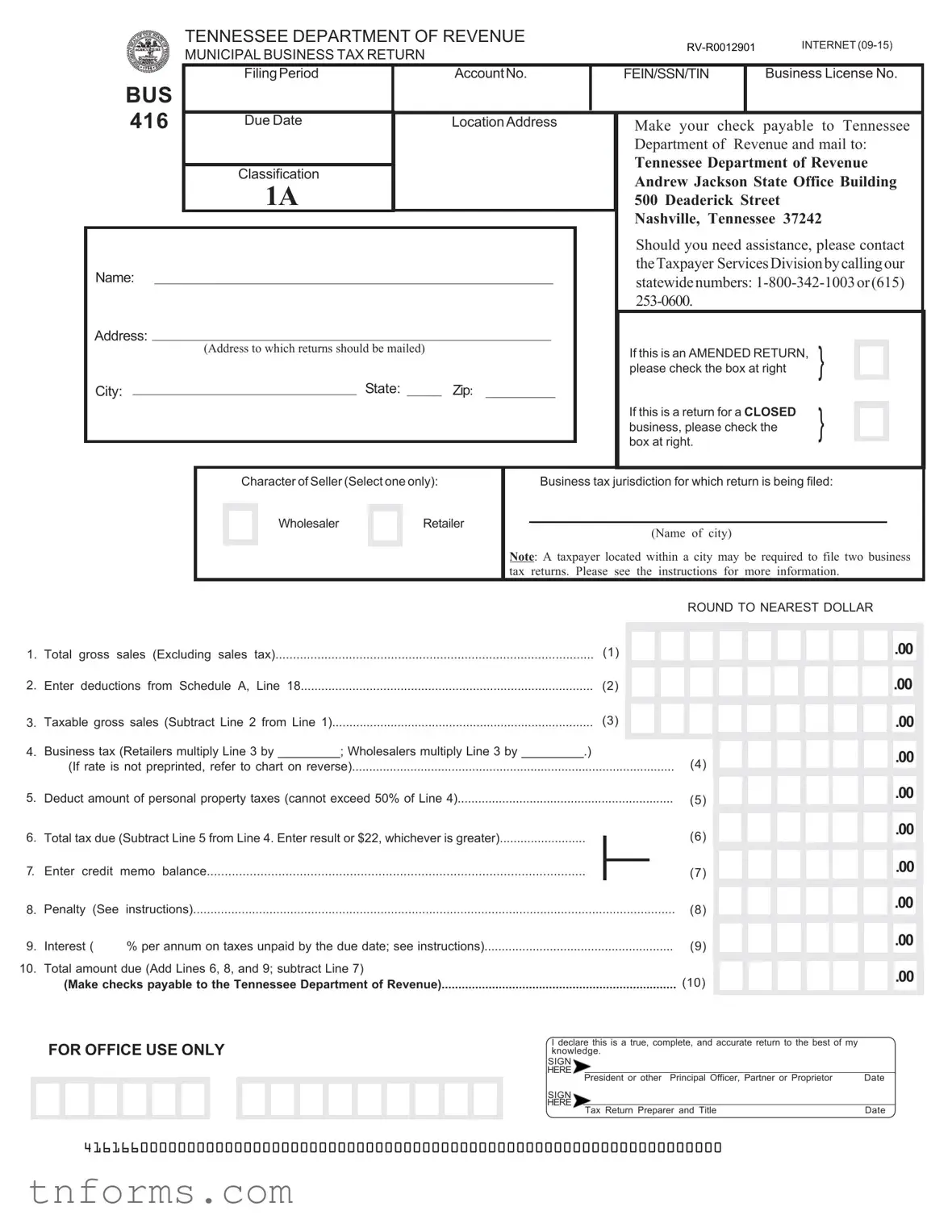 Fill Out a Valid Tennessee Bus 416 Form
