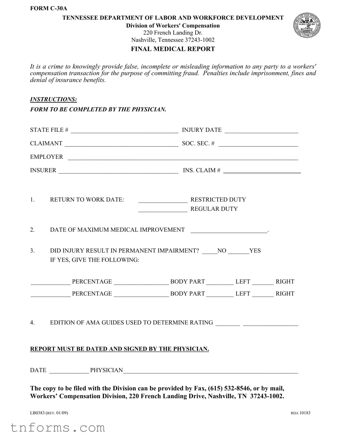 Fill Out a Valid Tennessee C 30A Form