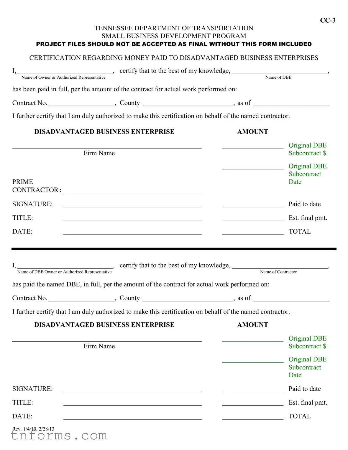 Fill Out a Valid Tennessee Cc 3 Form