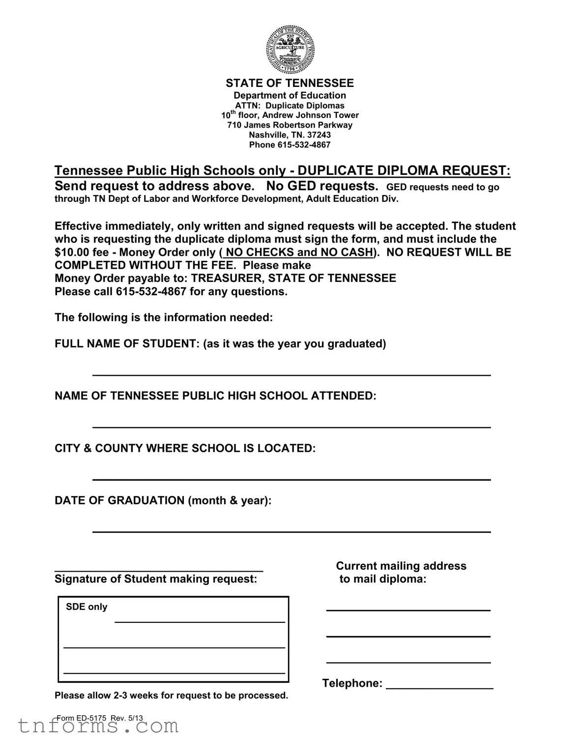 Fill Out a Valid Tennessee Diploma Form