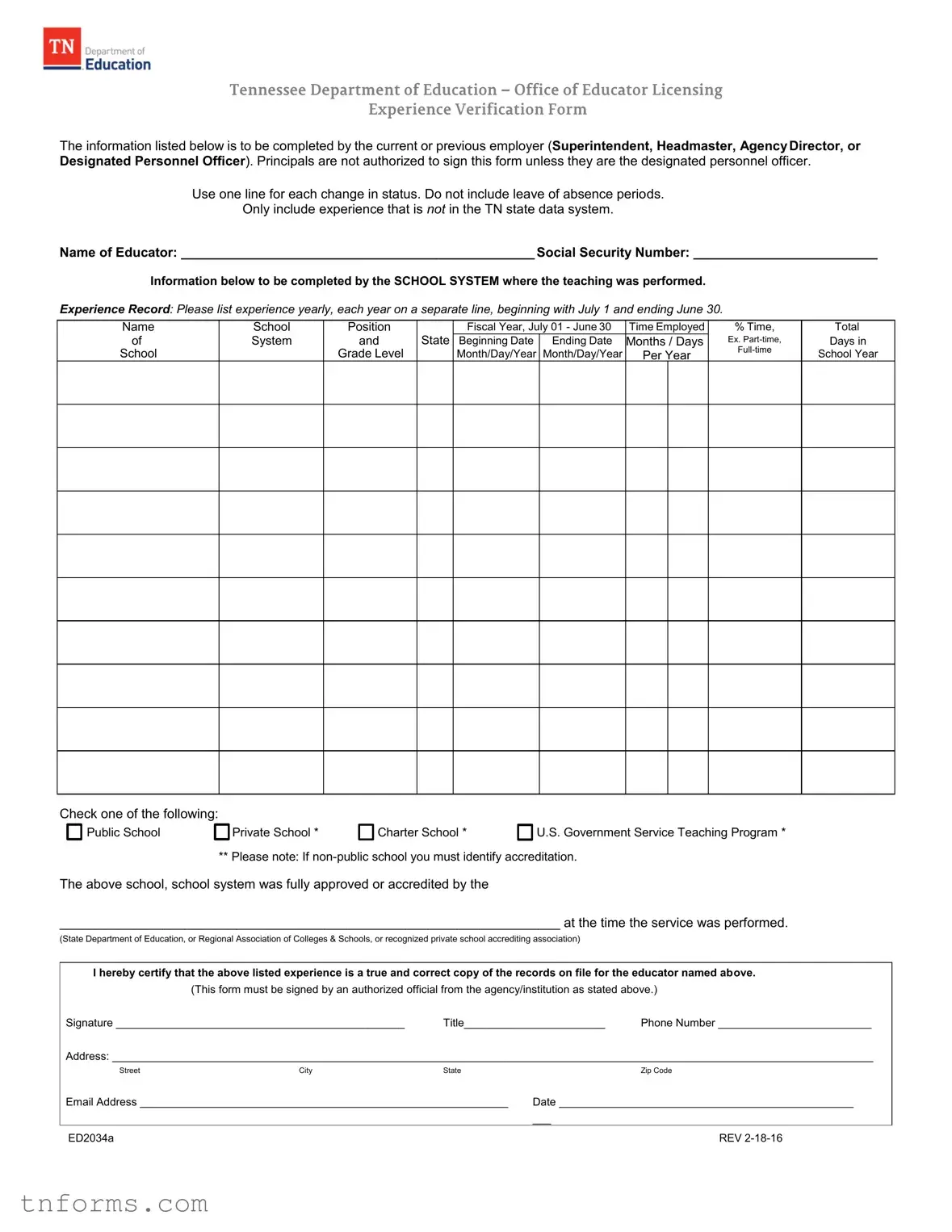 Fill Out a Valid Tennessee Ed2034A Form