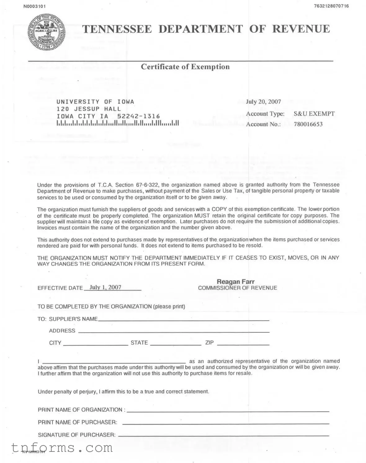 Fill Out a Valid Tennessee Exemption Certificate Form