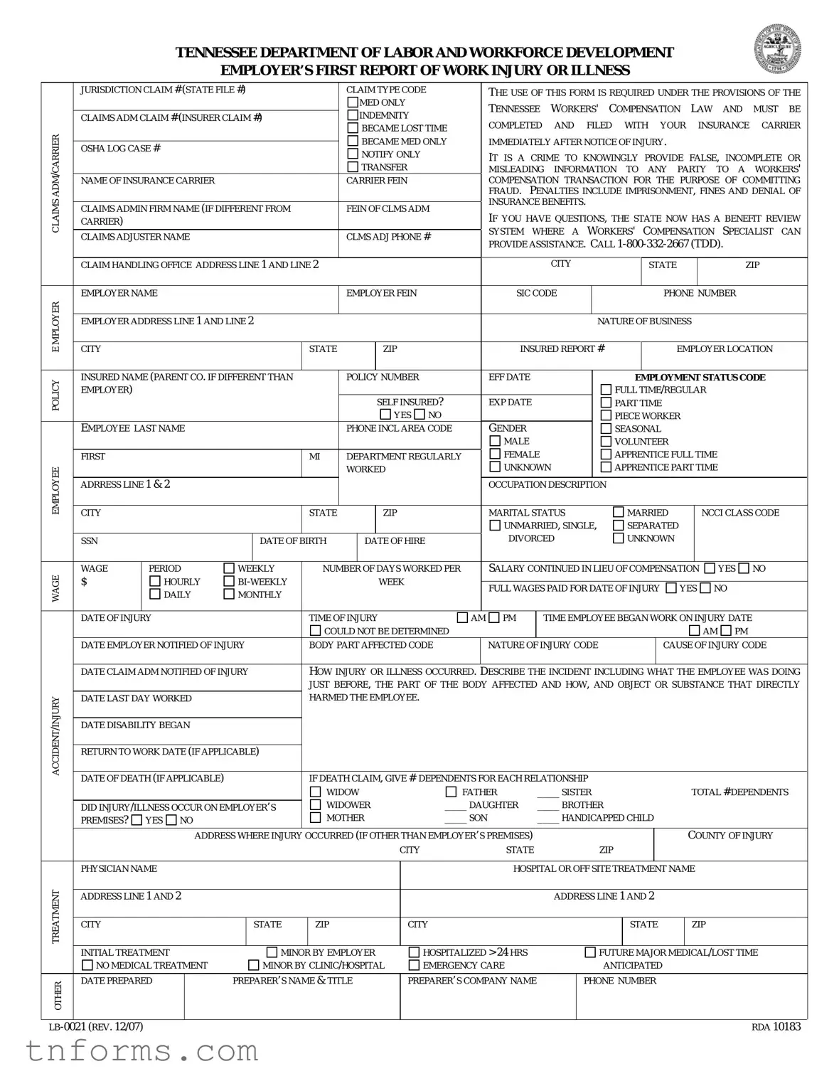 Fill Out a Valid Tennessee First Report Form