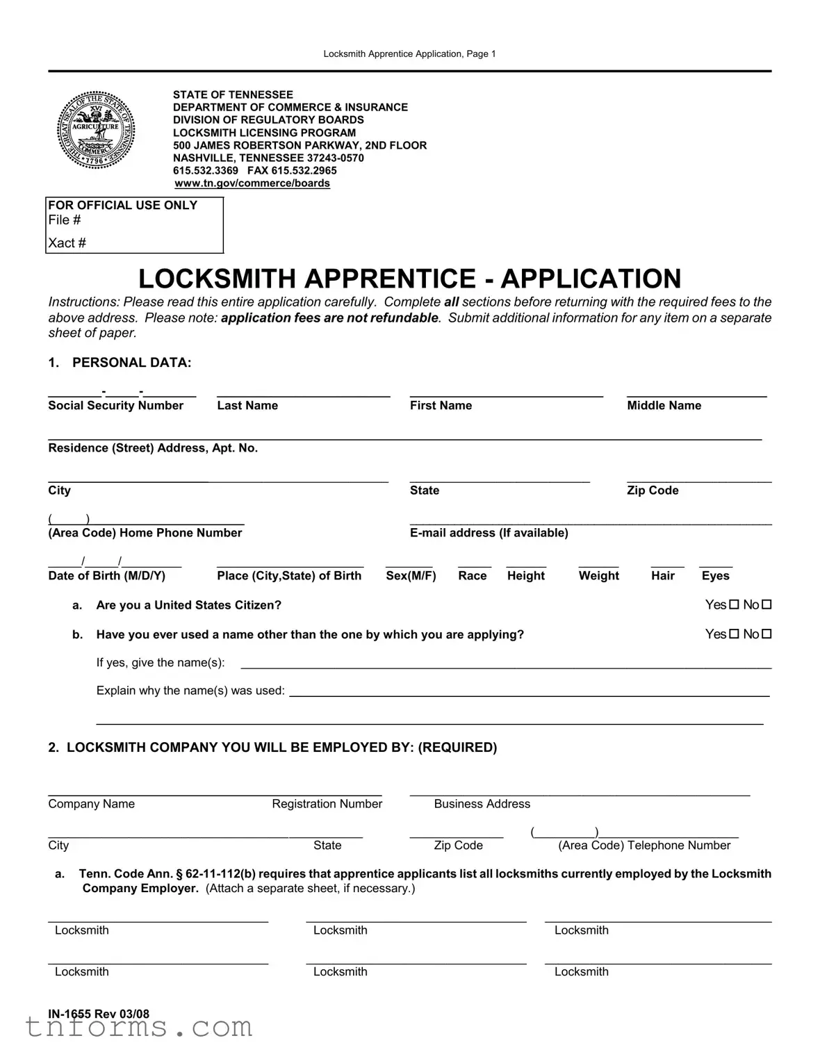 Fill Out a Valid Tennessee In 1655 Form