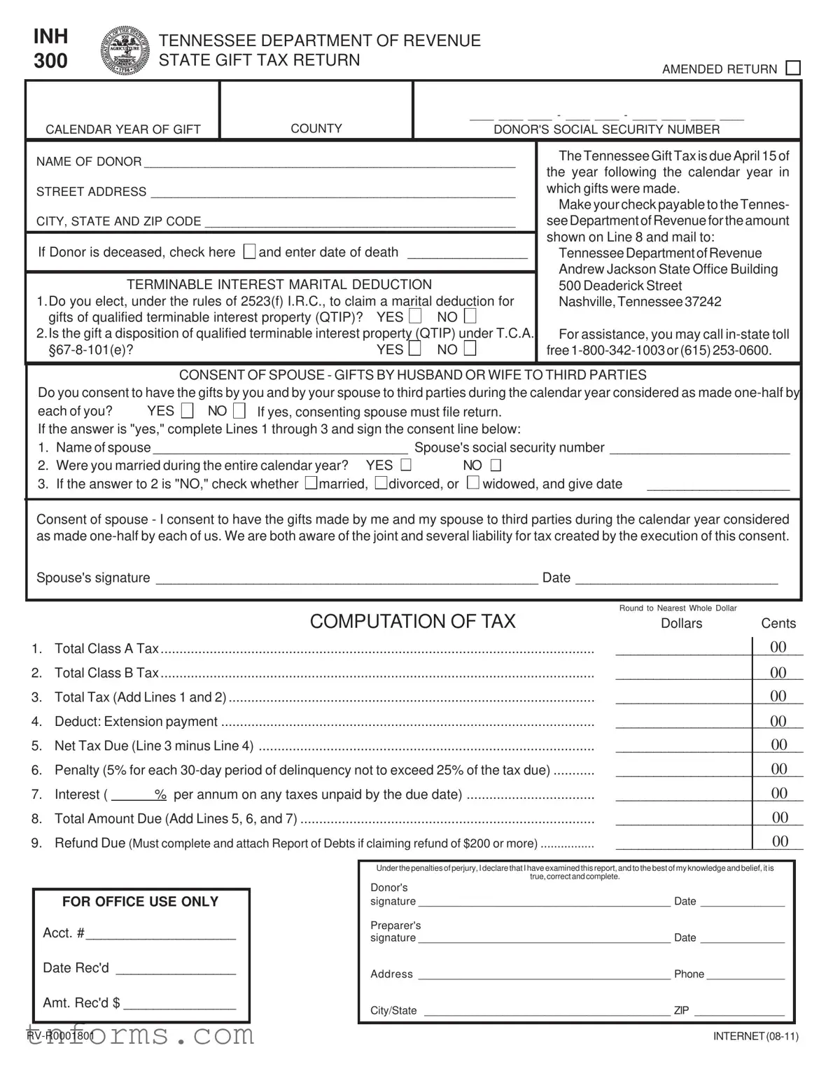 Fill Out a Valid Tennessee Inh 300 Form