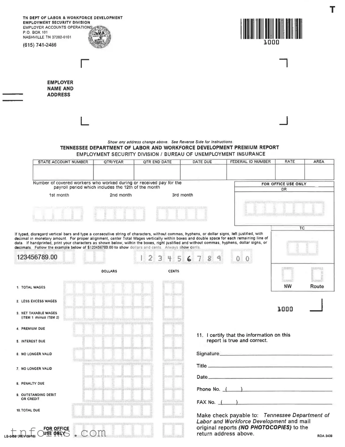 Fill Out a Valid Tennessee Lb 0456 Form