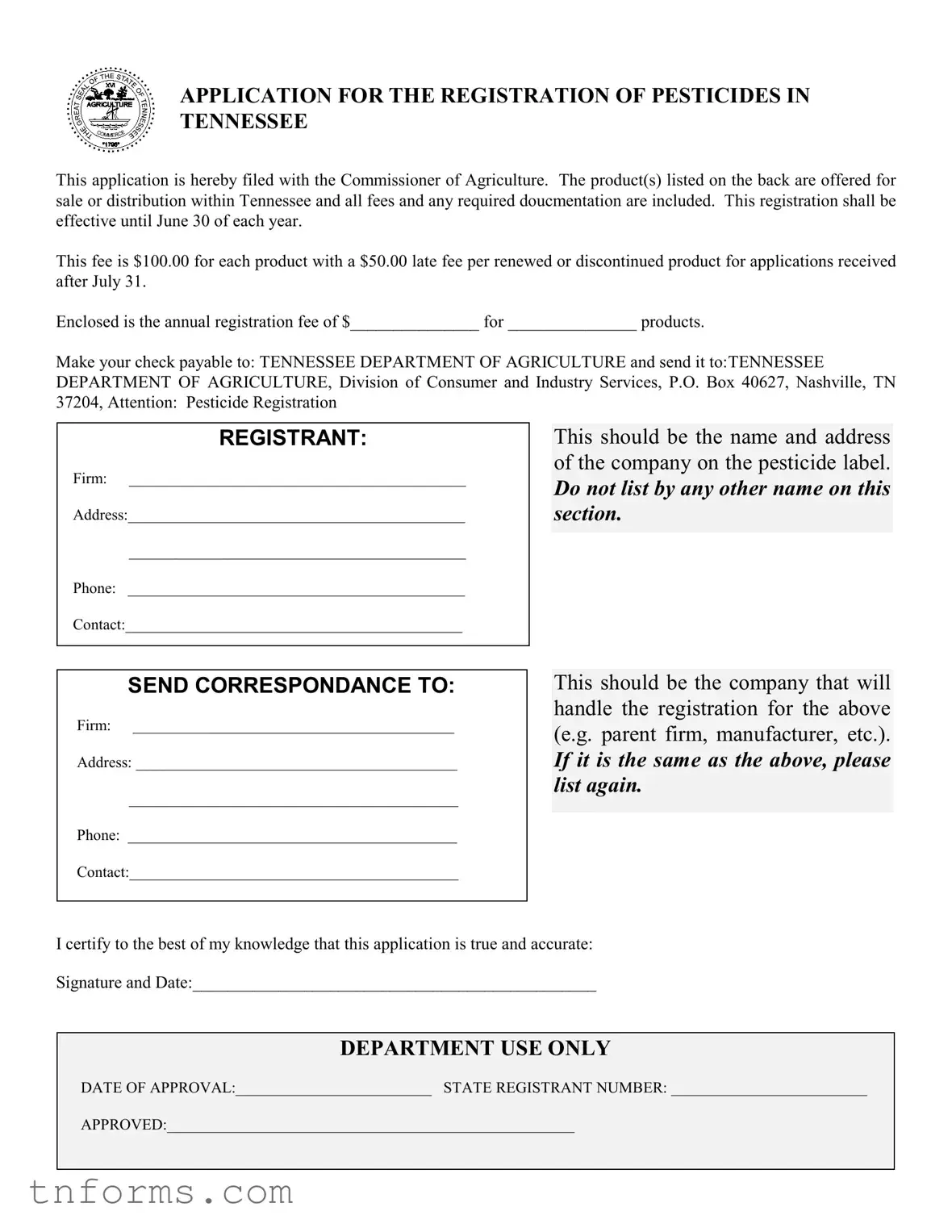 Fill Out a Valid Tennessee Pesticides Form