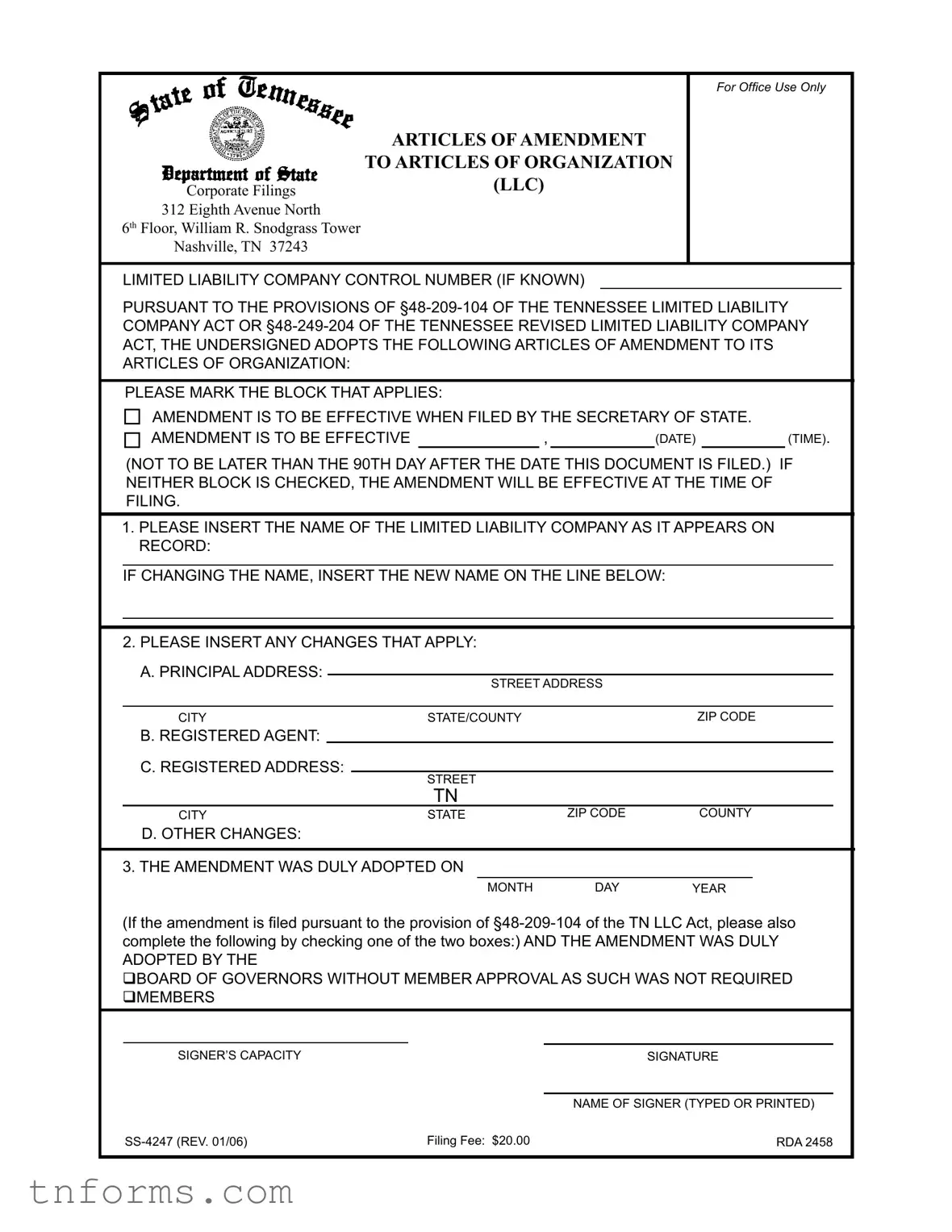 Fill Out a Valid Tennessee Ss 4247 Form