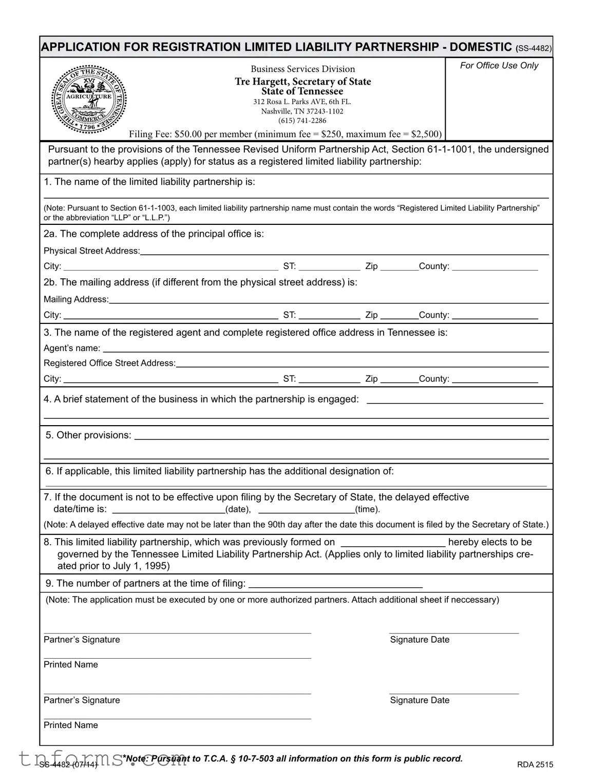 Fill Out a Valid Tennessee Ss 4482 Form