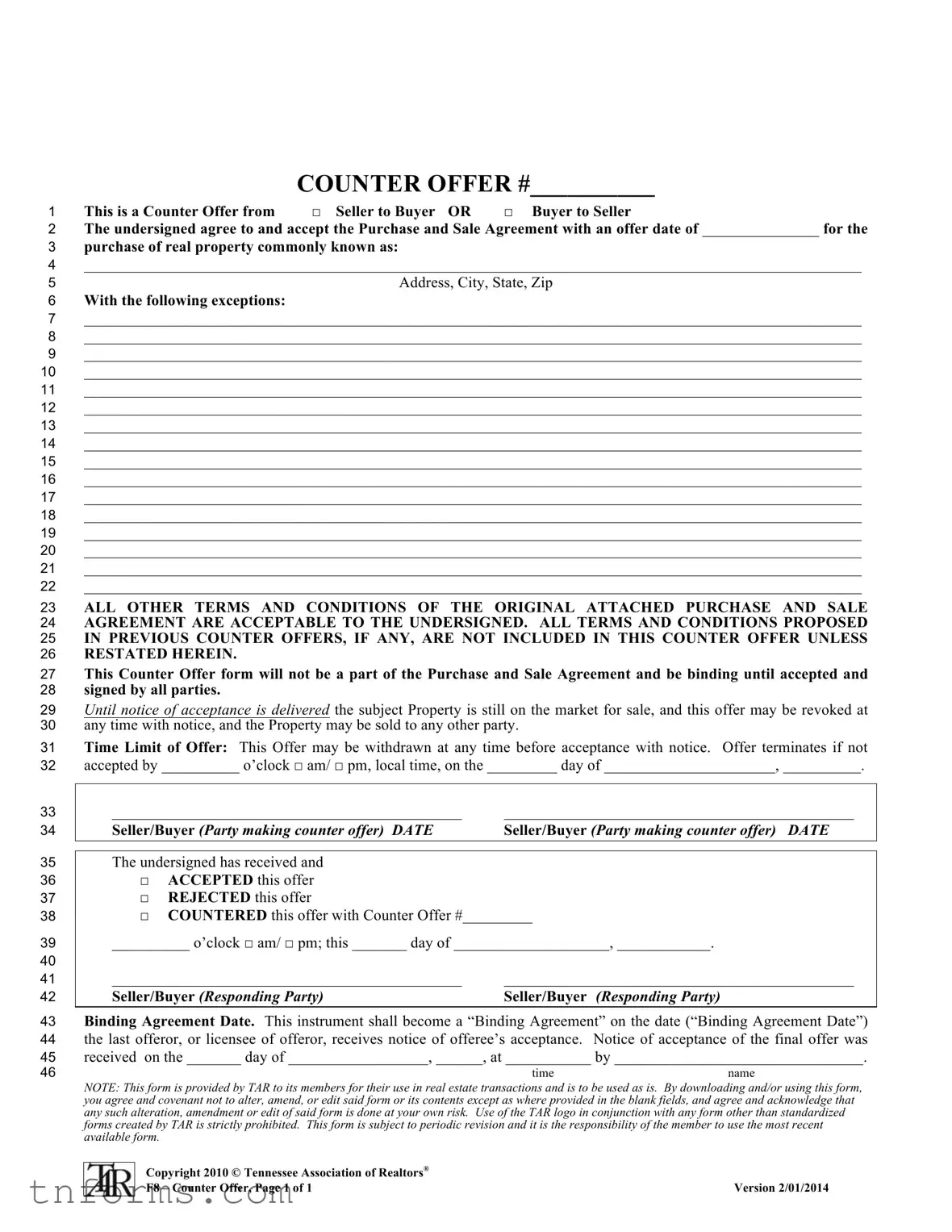 Fill Out a Valid Tn Counter Offer Form