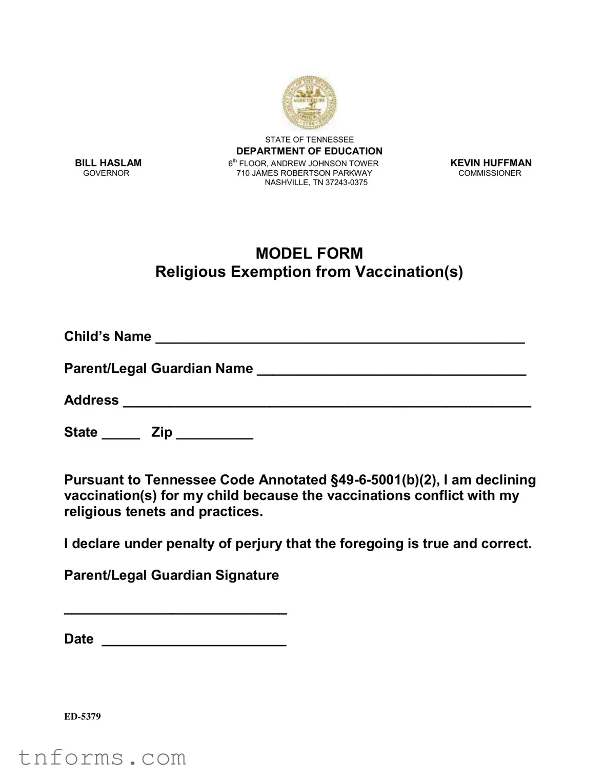 Fill Out a Valid Tn Exemption Vaccination Form