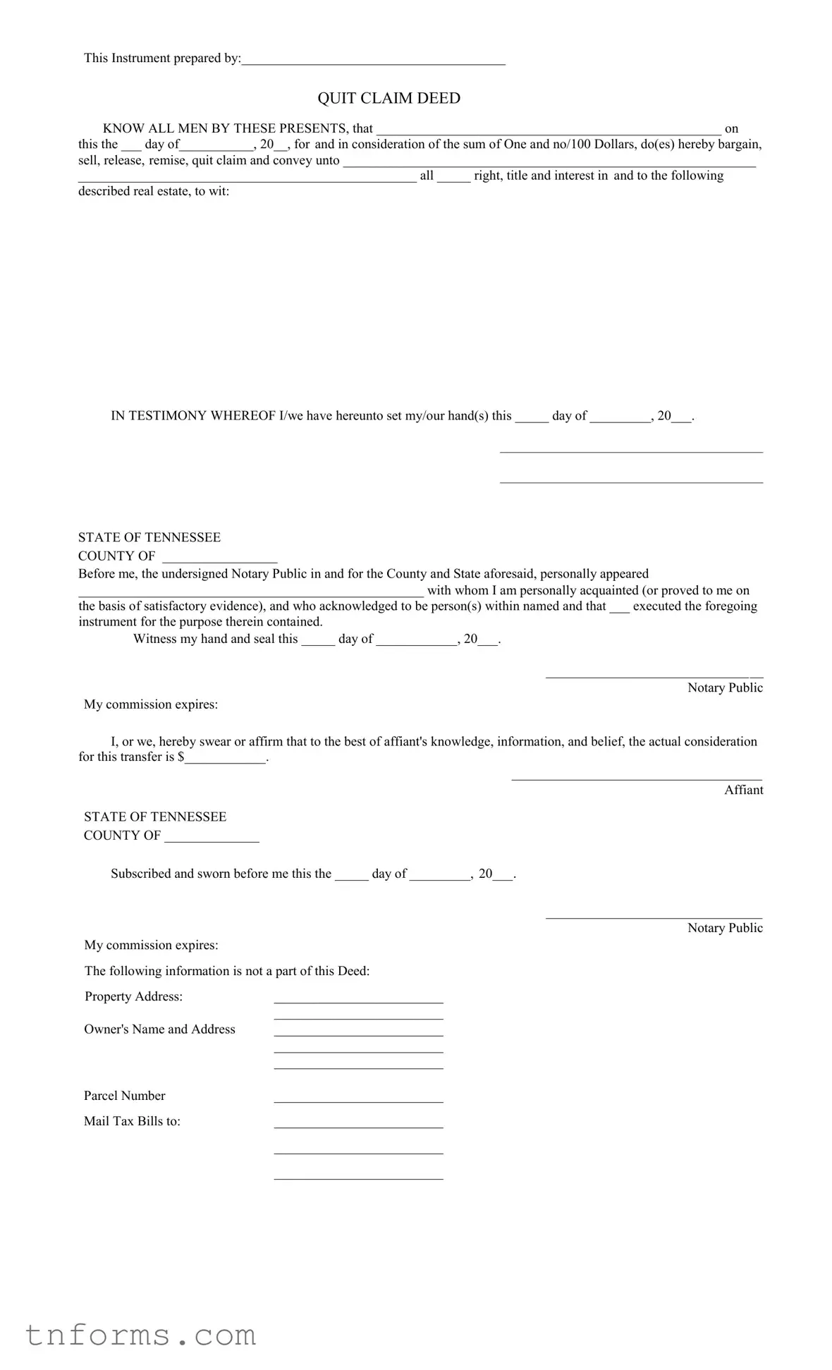 Fill Out a Valid Tn Quit Claim Form